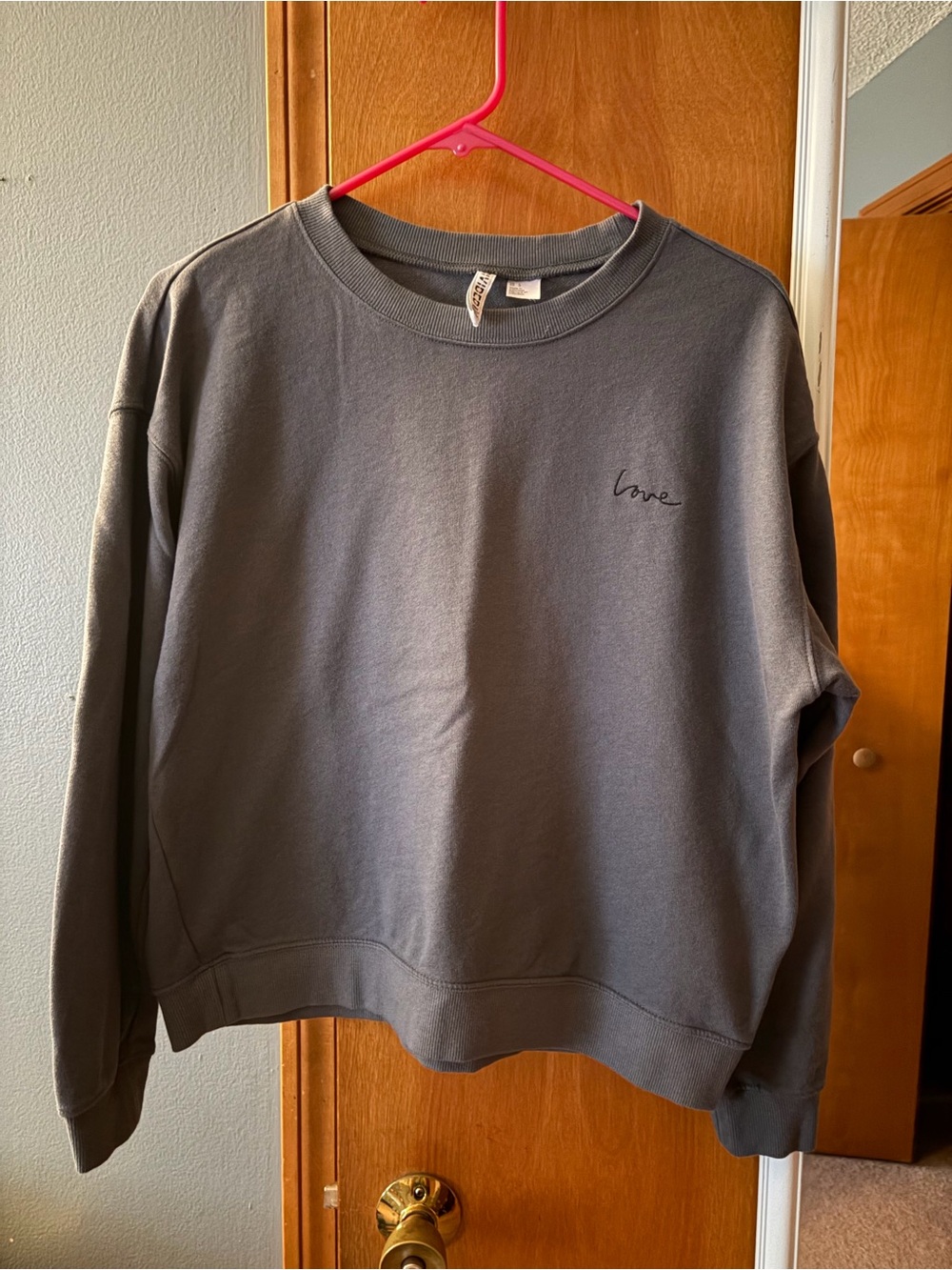 H&M Gray Crewneck Sweatshirt with 'love' Embroidery